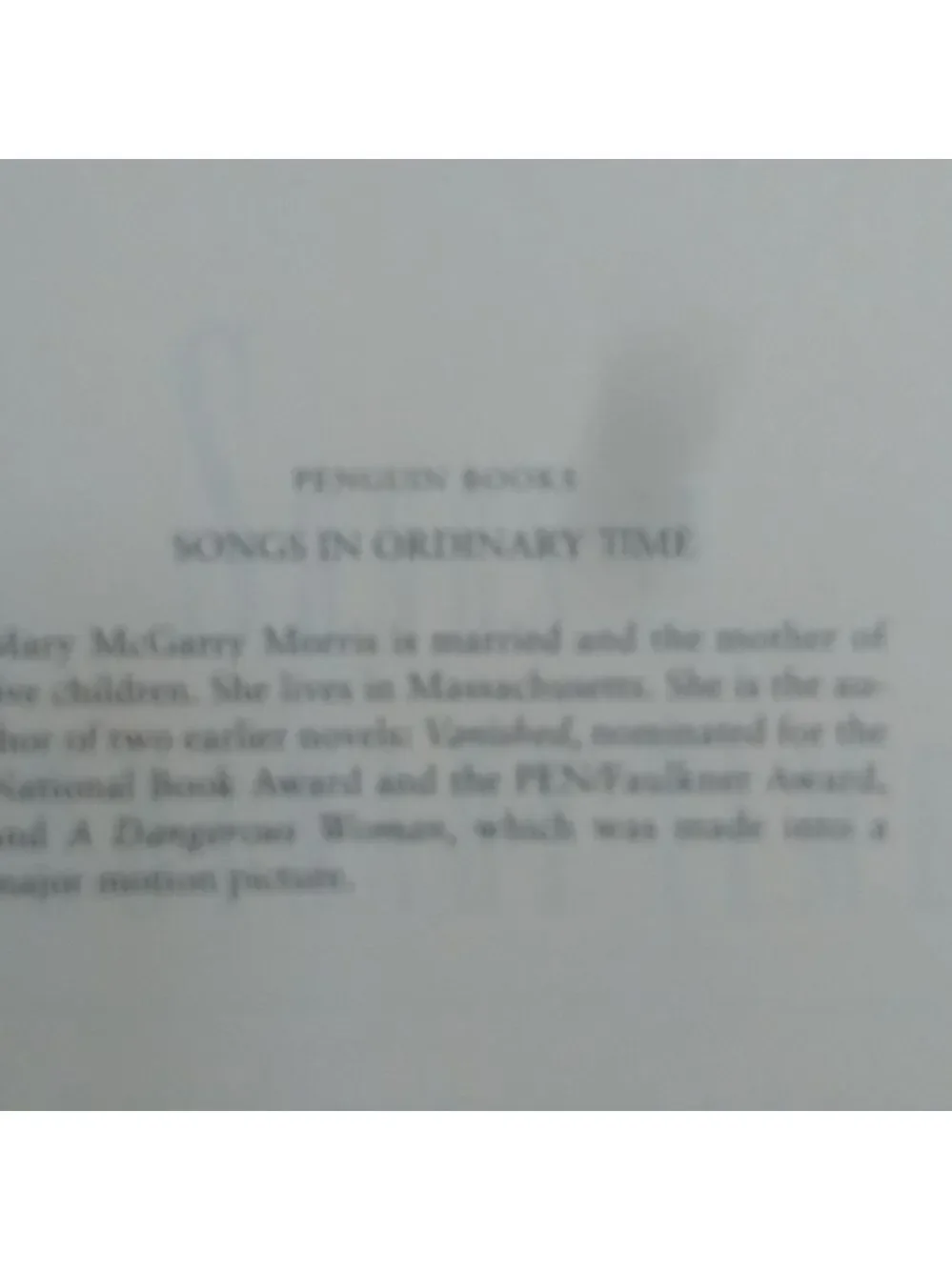 D- Songs In Ordinary Time  By Mary McGarry Morris